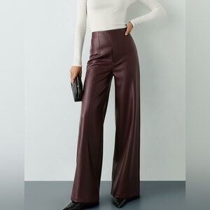 COMMENSE Women's Burgundy Faux Leather Wide-Leg Pants Size Extra Large